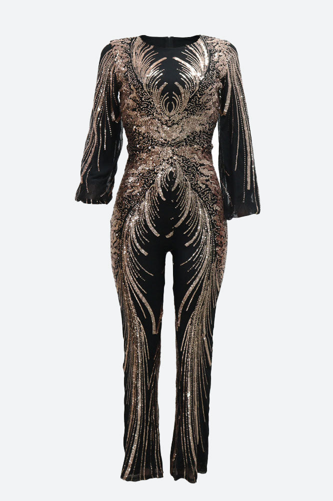 Sequin Lantern Sleeve Party Jumpsuit Lavish Daily