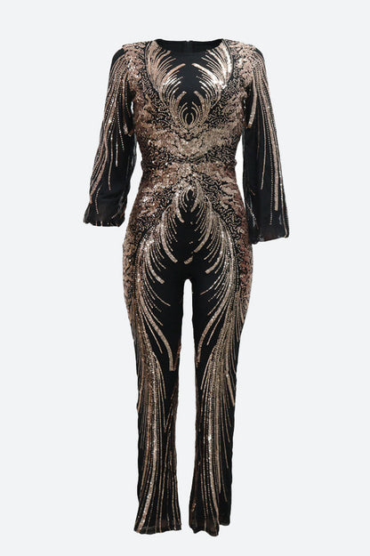 Sequin Lantern Sleeve Party Jumpsuit Lavish Daily