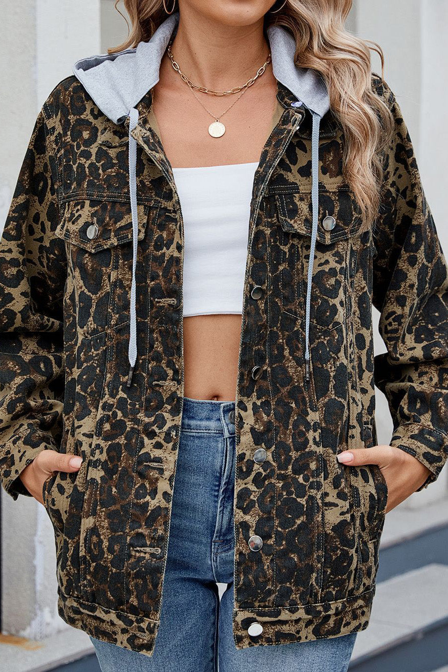 Denim Jacket with Detachable Hood Lavish Daily