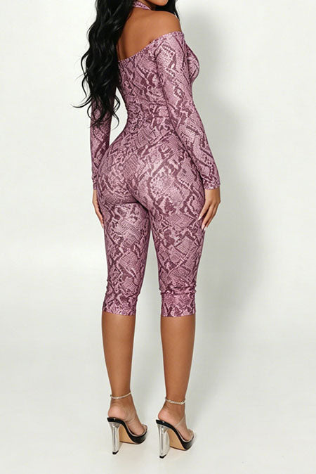 Snake-Print Halter Capri Jumpsuit Lavish Daily