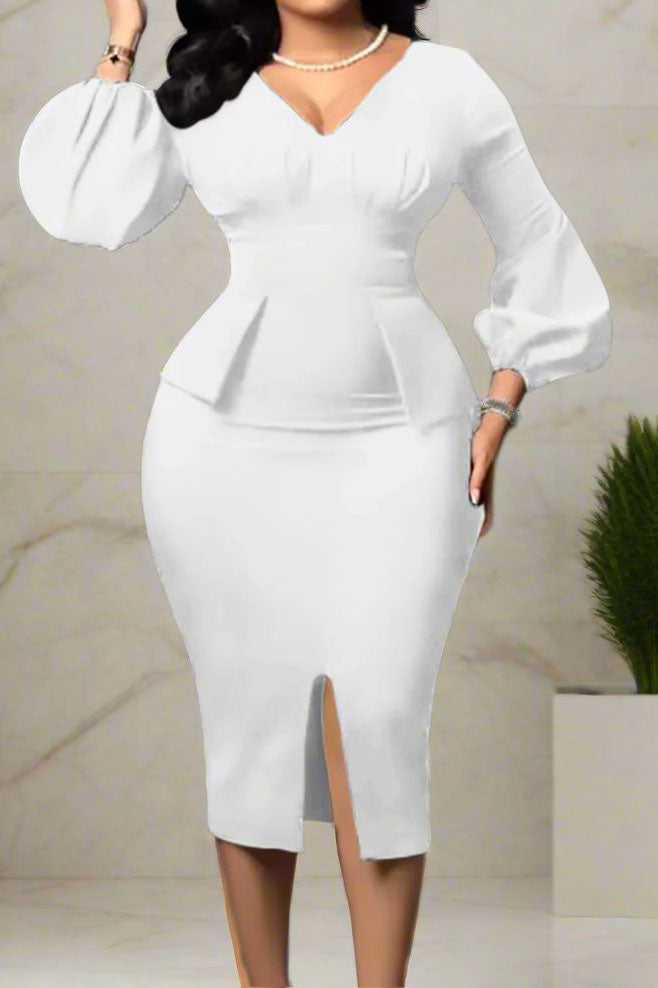 V-Neck Patchwork One-Step Skirt Dress Lavish Daily