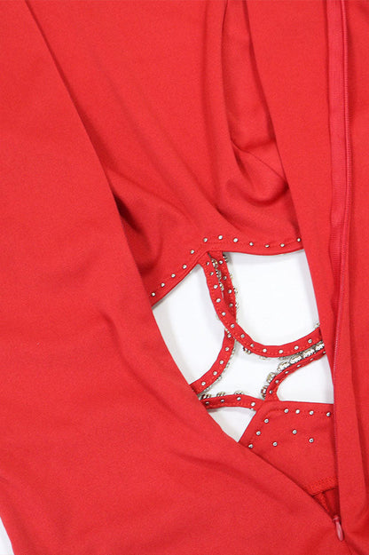 Halter Rhinestone Chain Cutout Flared Jumpsuit Lavish Daily