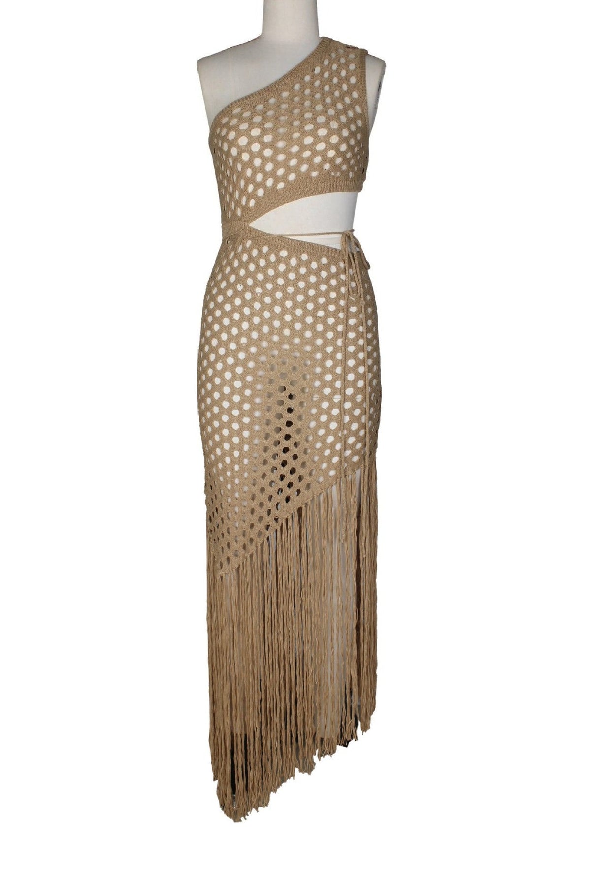 One-Shoulder Crochet Cutout Maxi Dress Lavish Daily