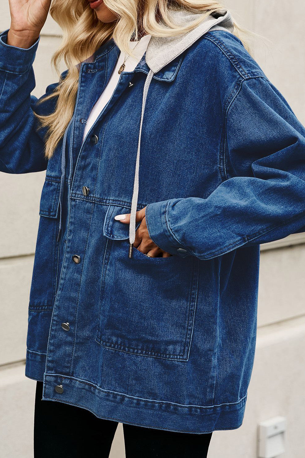 Oversized Denim Jacket with Detachable Hood Lavish Daily
