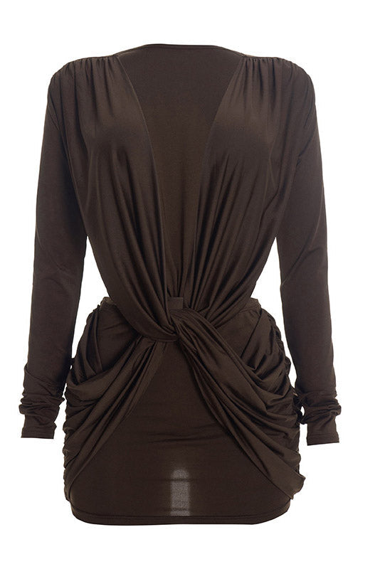 Twist-Front Cutout Long-Sleeve Mini Dress Lavish Daily