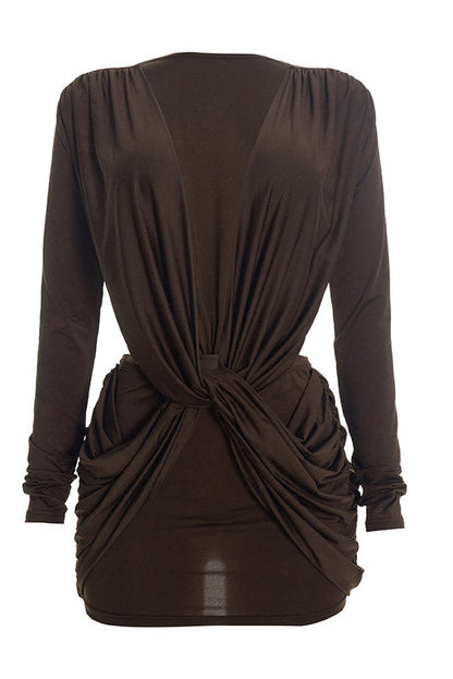 Twist-Front Cutout Long-Sleeve Mini Dress Lavish Daily