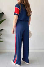 Striped Patchwork Top & Loose Pants Set Lavish Daily