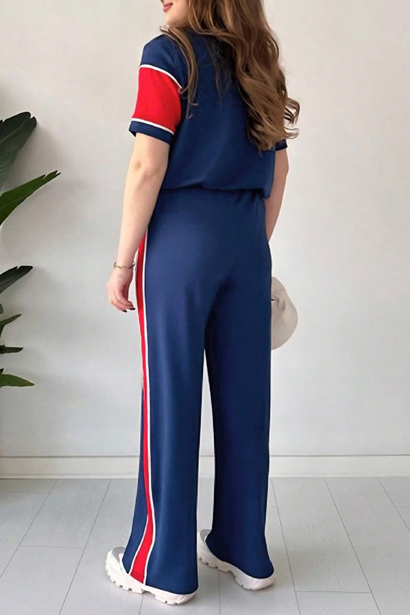 Striped Patchwork Top & Loose Pants Set Lavish Daily