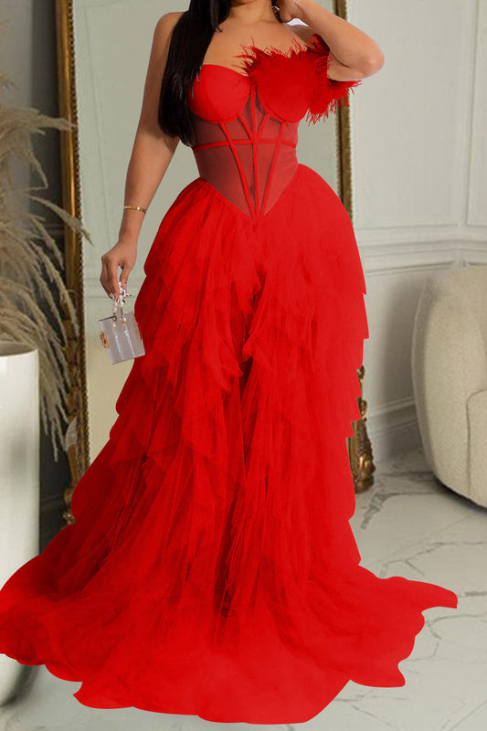 Strapless Corset Tulle Maxi Dress Lavish Daily