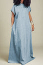 Denim V-Cut Back Maxi Dress Lavish Daily