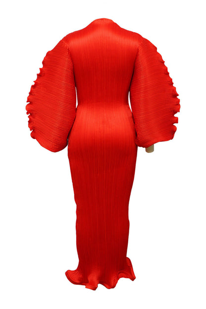 Elegant Pleated Maxi Dress with Lantern Sleeves Lavish Daily