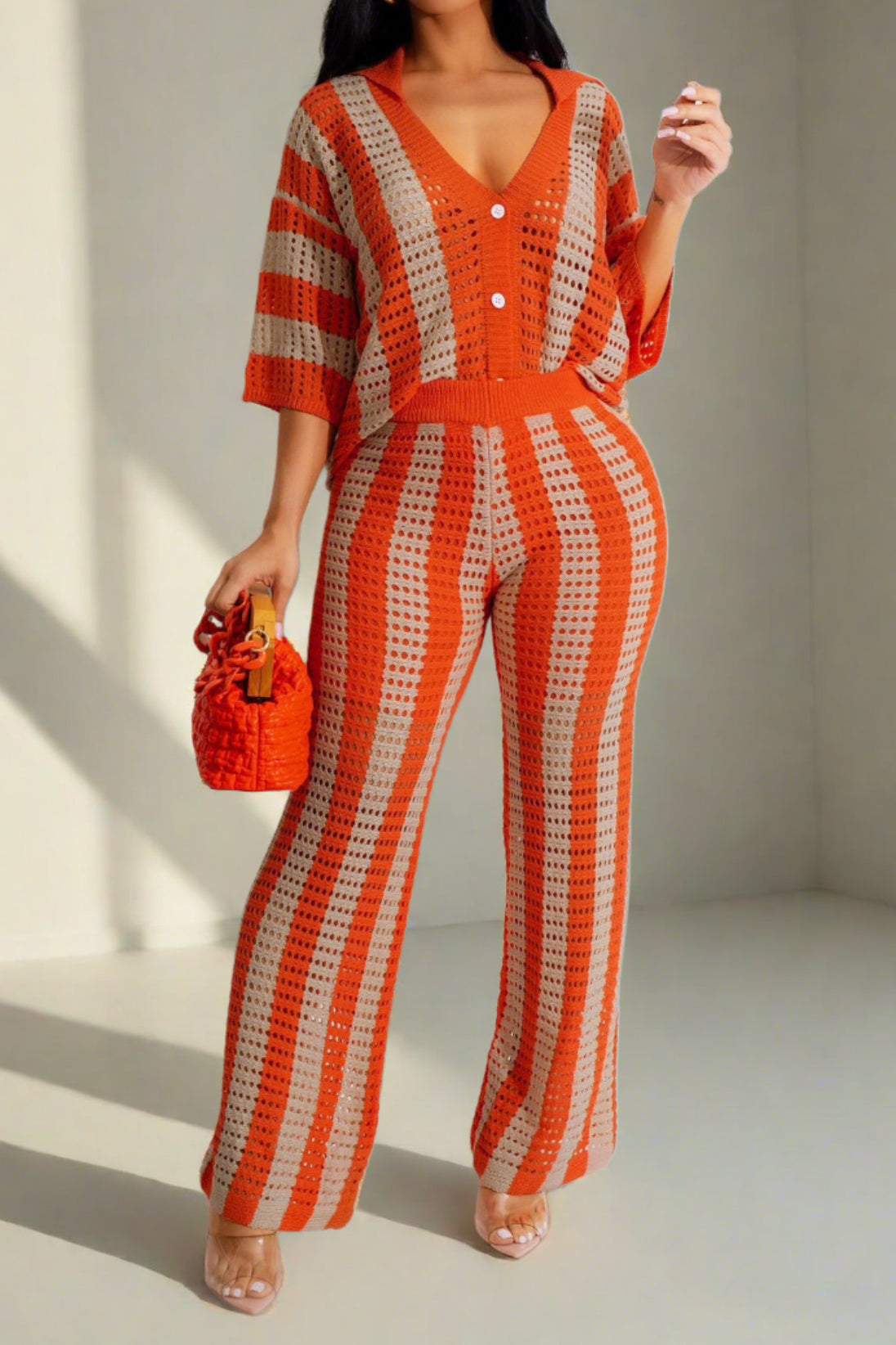 V-Neck Knit Pants Set Lavish Daily