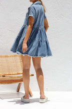 Raw Hem Short Sleeve Denim Dress Lavish Daily
