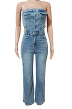 Strapless Slim Top Wide-Leg Denim Jumpsuit Lavish Daily