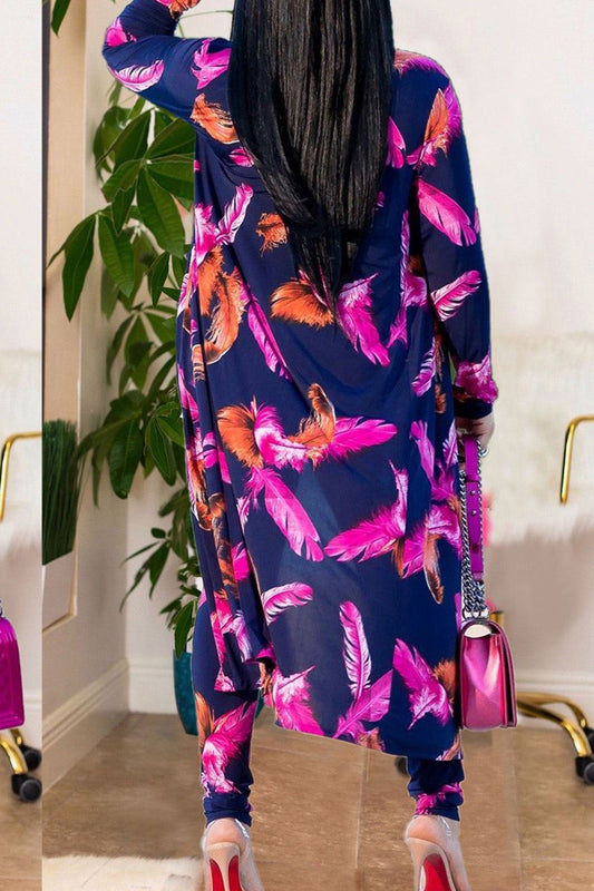 Printed Pants with Long Cardigan Set Lavish Daily