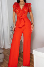 Crochet Lace See-Through Top Jumpsuit Lavish Daily