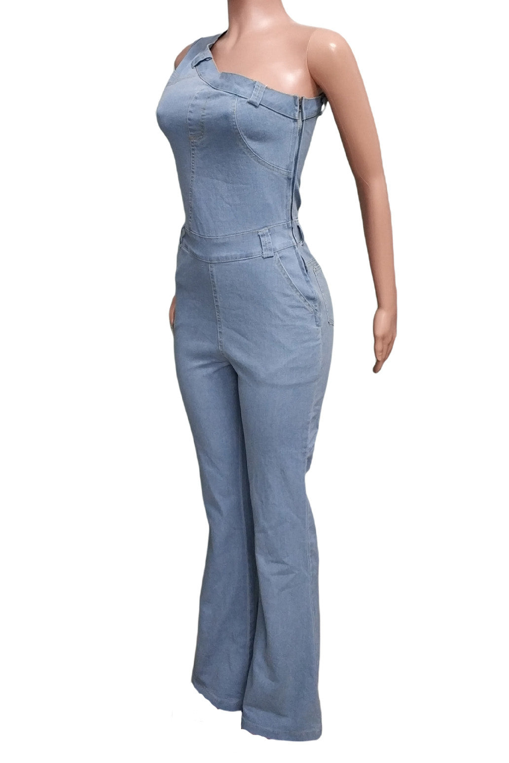 One Shoulder Denim Jumpsuit Lavish Daily