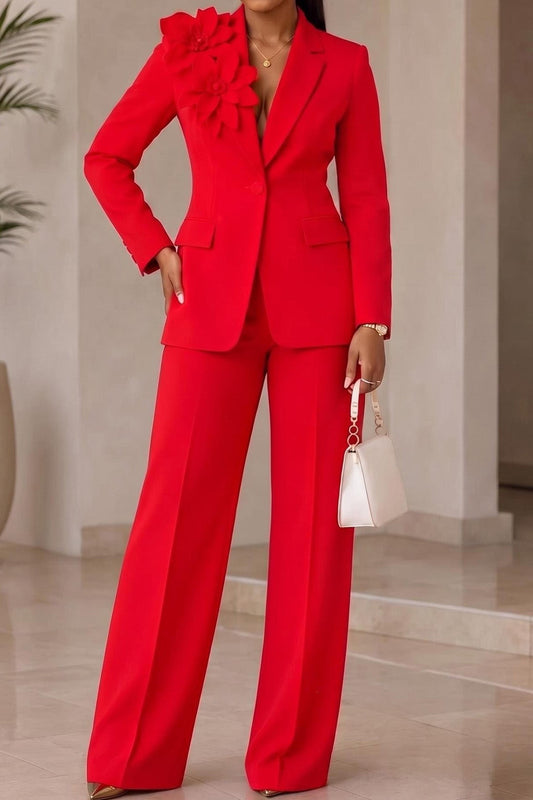 3D Floral Blazer Wide Leg Pants Set Lavish Daily