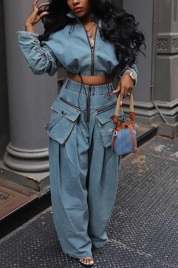 Vintage Washed Denim Two Piece Set Lavish Daily