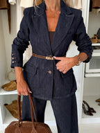 Single-Breasted Tailored Denim Blazer Lavish Daily
