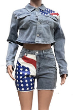 Casual Denim Set with Flag Print for Women Lavish Daily