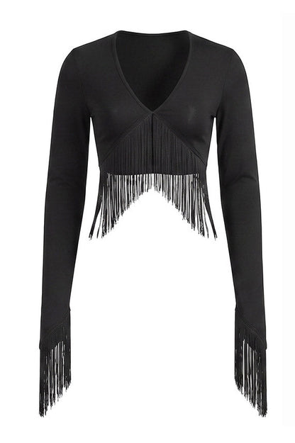 Fringe Crop Top & Stirrup Leggings Set Lavish Daily