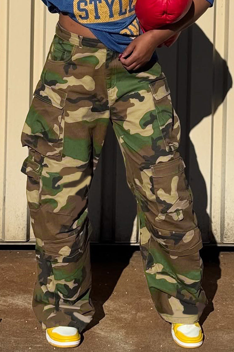 High-Rise Classic Camo Multi-Pocket Cargos Lavish Daily