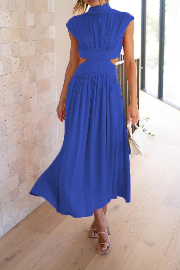 Mock Neck Cut Out Pleated Maxi Dress Lavish Daily