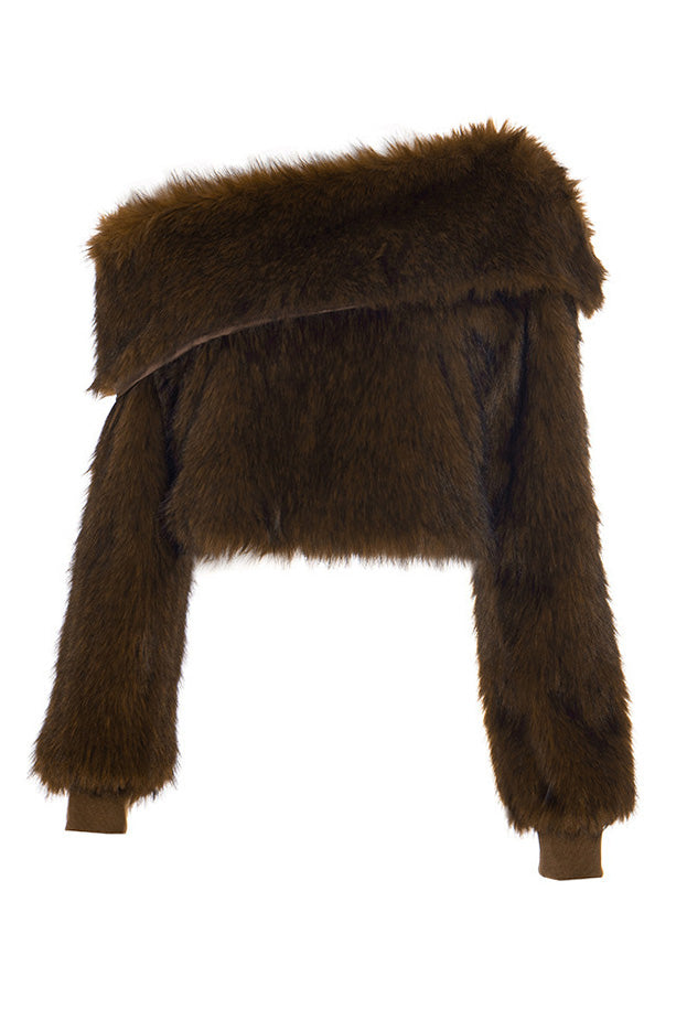 Brown Faux Fur Off Shoulder Top Lavish Daily