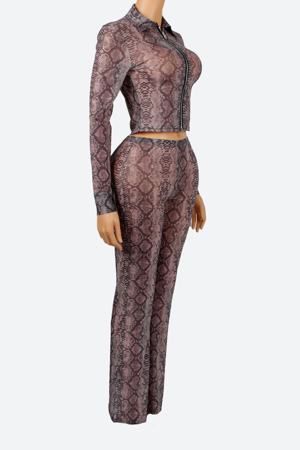 Snake Zip Ruched Top and Pants Set LavishDaily