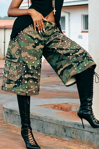 Pearl Embellished Baggy Cargo Shorts Lavish Daily
