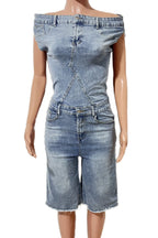 Strapless Off-Shoulder Slim Denim Jumpsuit Lavish Daily