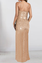 Rhinestone Strap Slit Bodycon Dress Lavish Daily