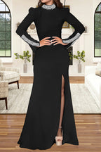 Long Sleeve Rhinestone Turtleneck Maxi Dress Lavish Daily