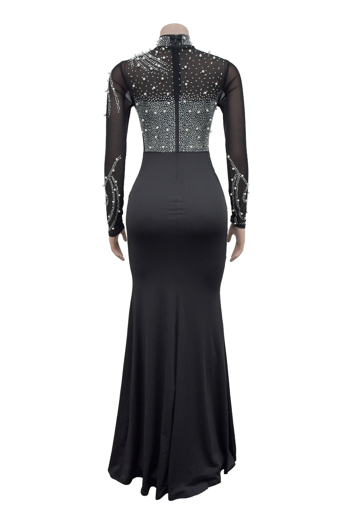 Rhinestone Mesh High Slit Maxi Dress Lavish Daily