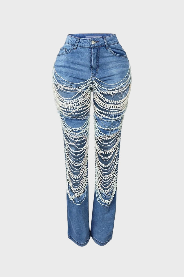 Rhinestone Denim Jeans Lavish Daily