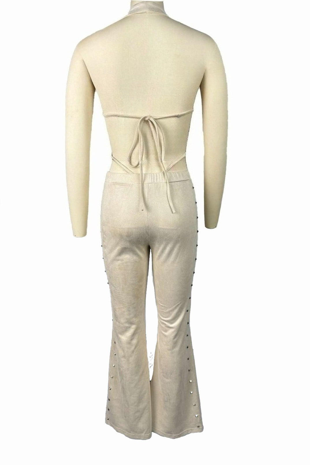 Studded Suede Cowl Neck Halter Set Lavish Daily
