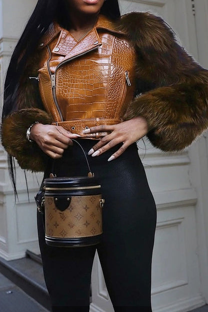 Faux Fur Trim Faux Leather Jacket Lavish Daily