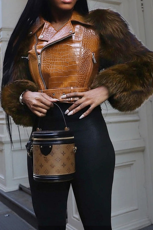 Faux Fur Trim Faux Leather Jacket Lavish Daily