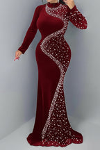 Elegant Velvet Rhinestone Dress LavishDaily