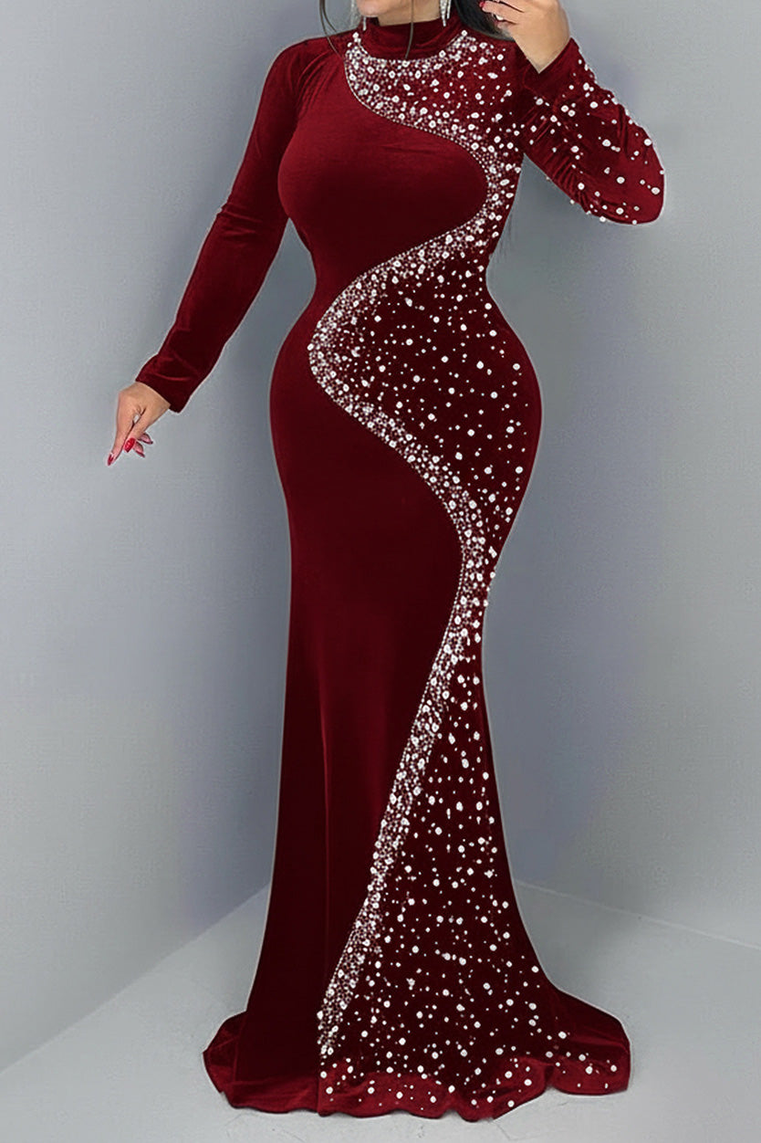Elegant Velvet Rhinestone Dress LavishDaily