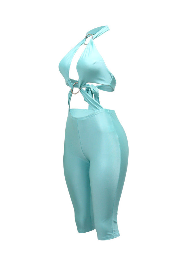 Ring Cutout Halter Capri Jumpsuit Lavish Daily