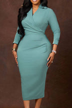 V Neck Solid Bodycon Pencil Dress Lavish Daily