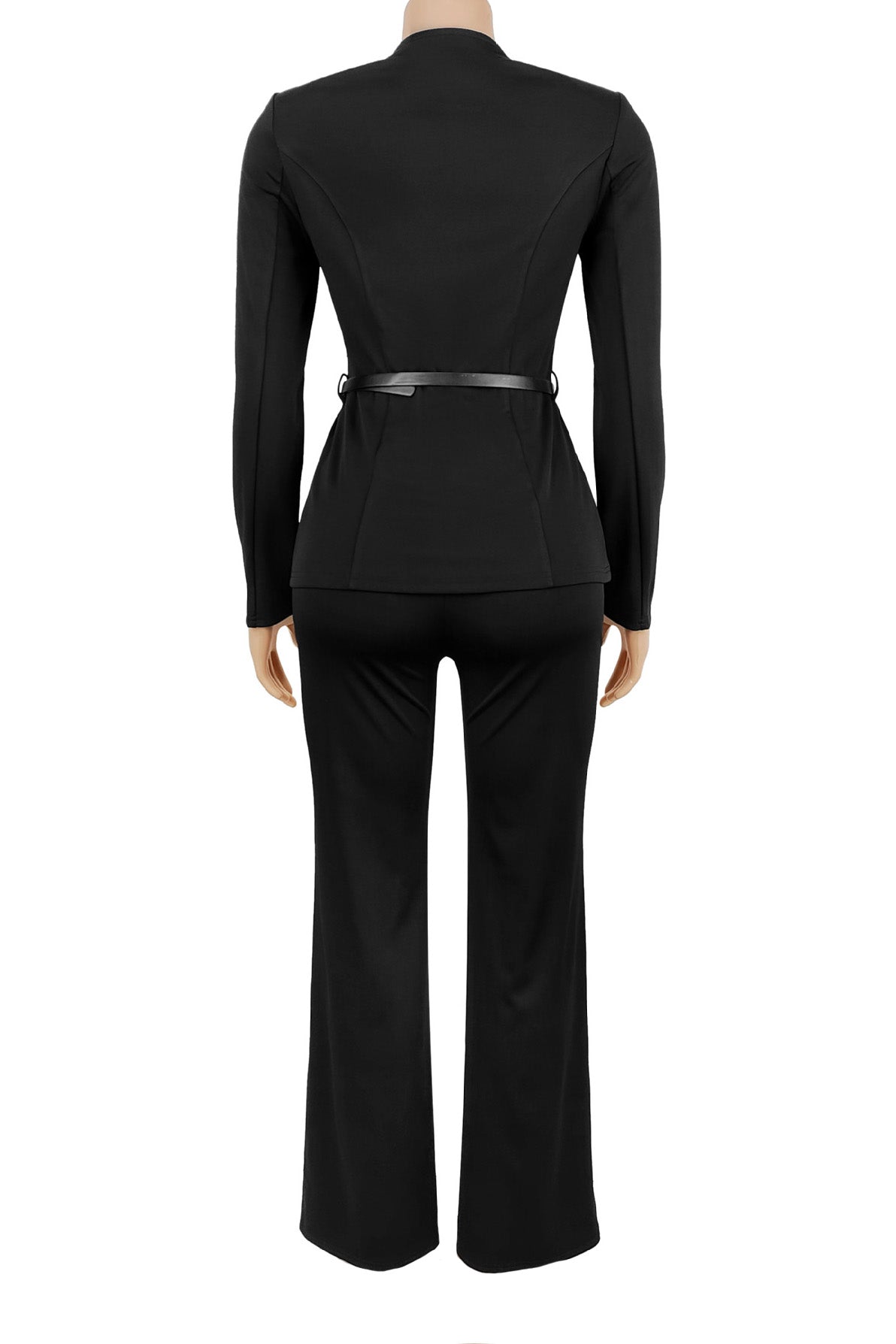Belted Collarless 2-Piece Power Suit Lavish Daily