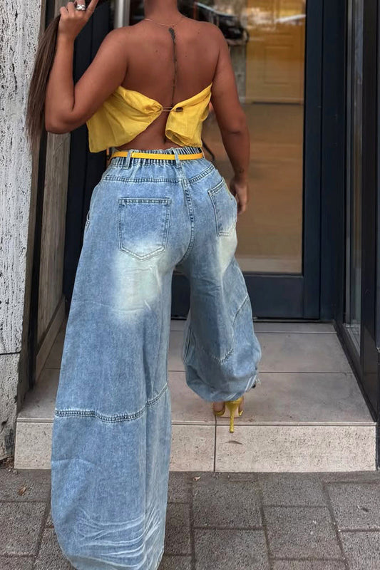 High-Waisted Distressed Wide-Leg Jean Lavish Daily