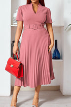 Short Sleeve V-Neck Pleated Slim Waist Dress Lavish Daily