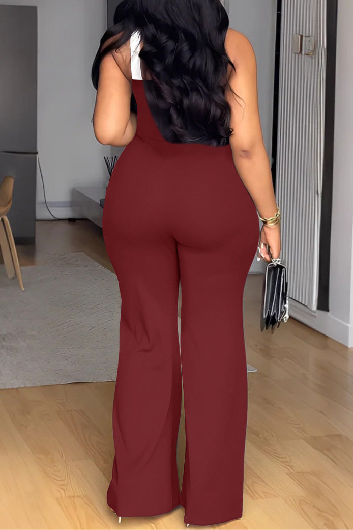 Color Block Cross Strap Wide Leg Jumpsuit Lavish Daily