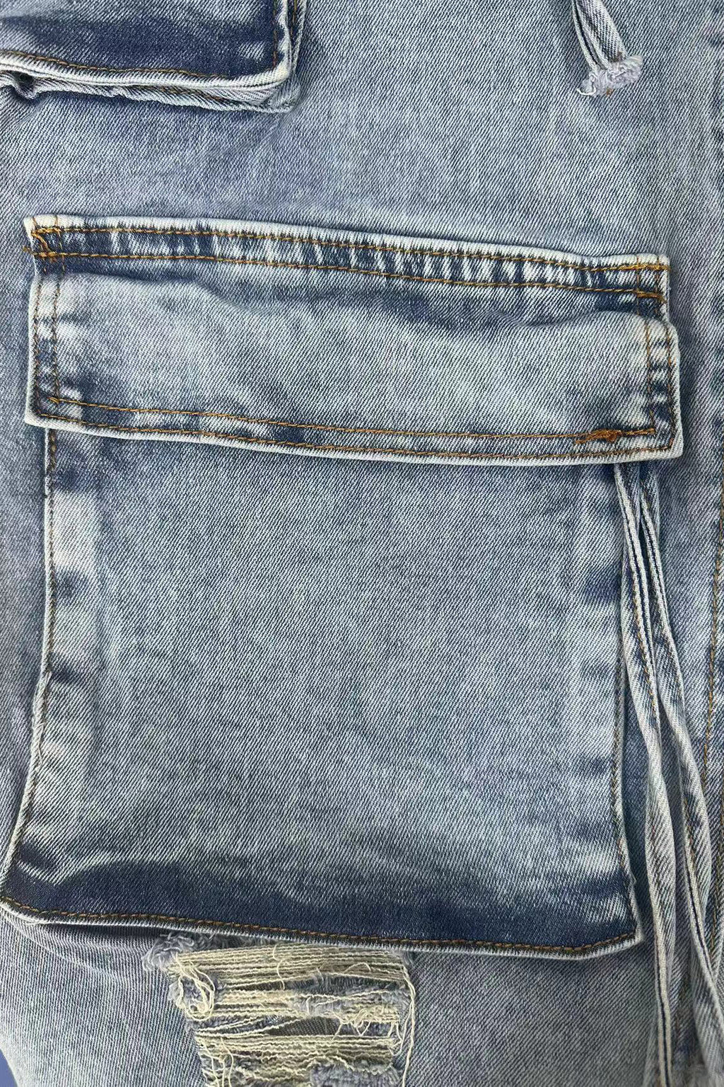 Slit Ripped Pocket Cargo Denim Skirt Lavish Daily