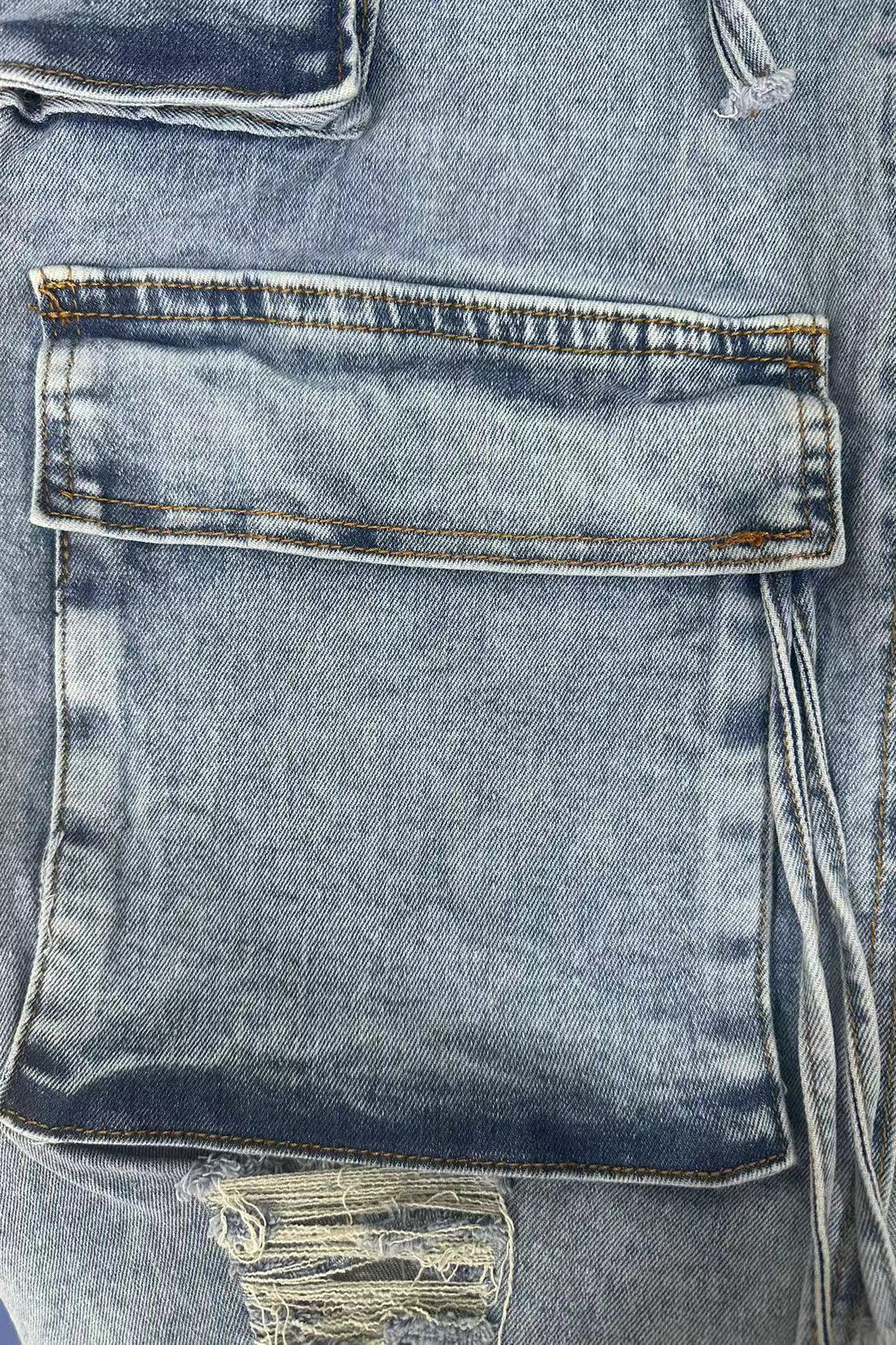 Slit Ripped Pocket Cargo Denim Skirt Lavish Daily