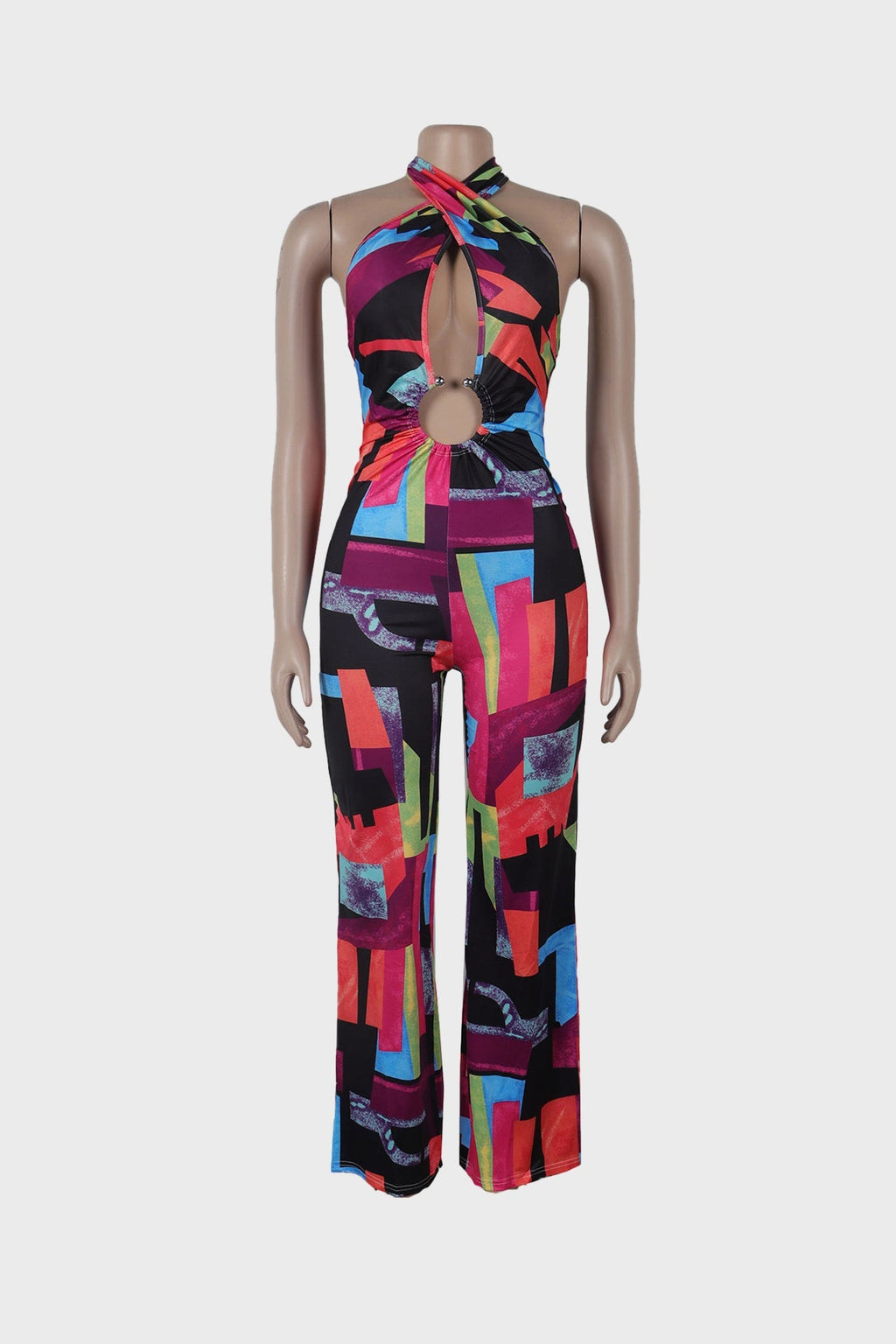 Printed Halter Hollow Out Jumpsuit Lavish Daily